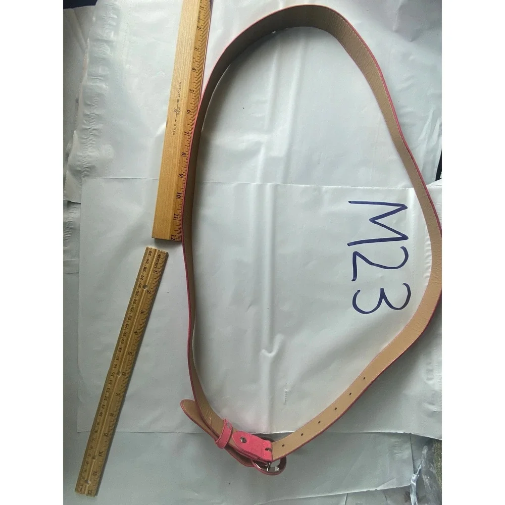 Pink Leather Belt Braided Detail‎ Silver Buckle Women's Accessory